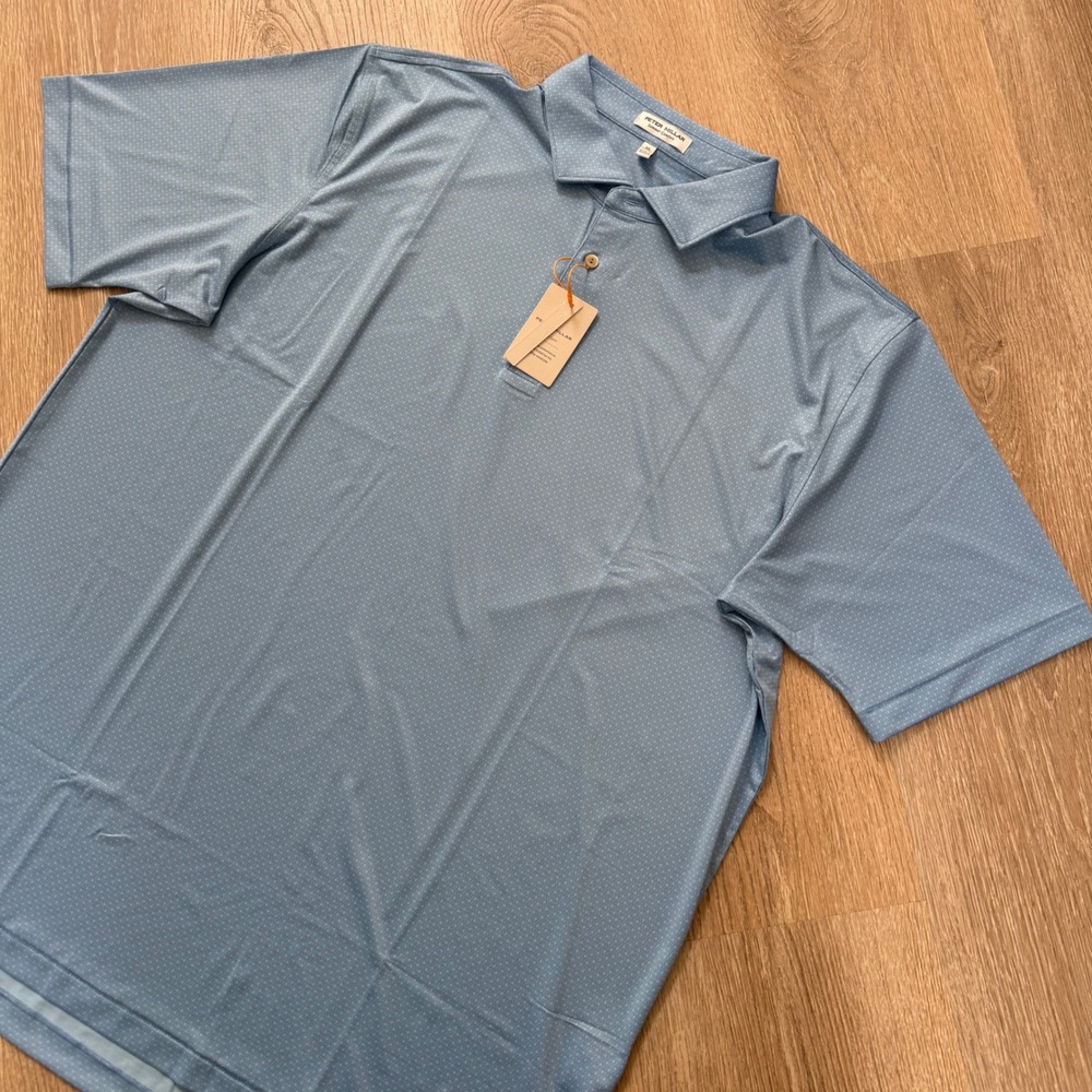 Peter Millar Summer Comfort Jersey Golf Polo Men XL Blue Geometric Performance